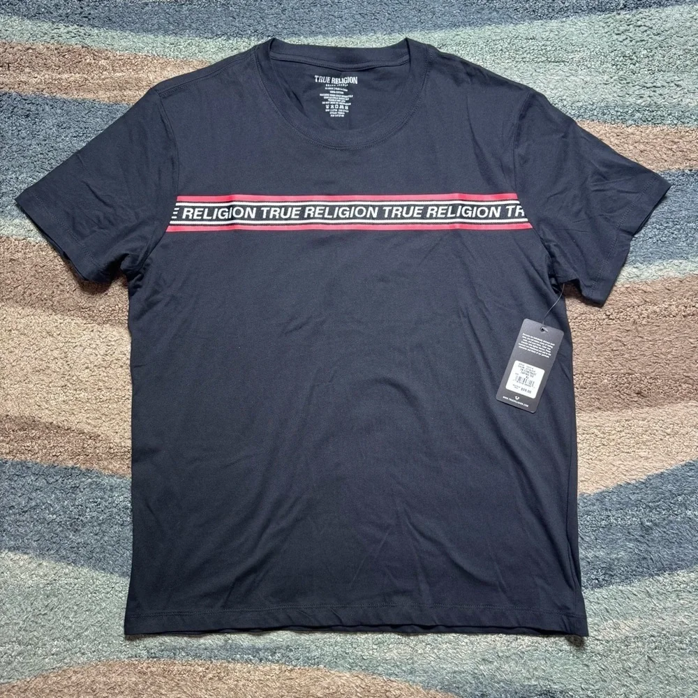 True Religion Black T-Shirt with Red and White Accents